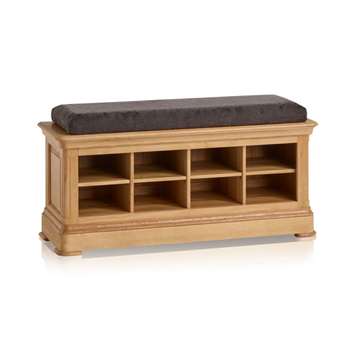 Canterbury Natural Solid Oak Shoe Storage, Plain Charcoal (H52 x W121 x D40cm)