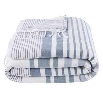 CAP FERRET Ecru Cotton Fouta Beach Towel with Blue Graphic Print (H100 x W200cm)