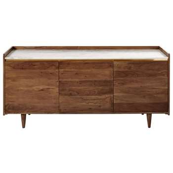 CAPPUCCINO White Marble and Solid Acacia 3-Door Sideboard (H75 x W160 x D45cm)
