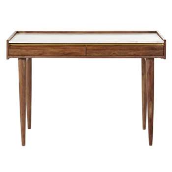 CAPPUCINO White Marble and Solid Acacia Desk (H77 x W88 x D45cm)