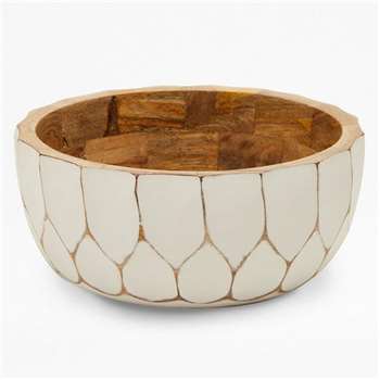 Carved Penatgon Bowl - White (H10 x W24 x D24cm)