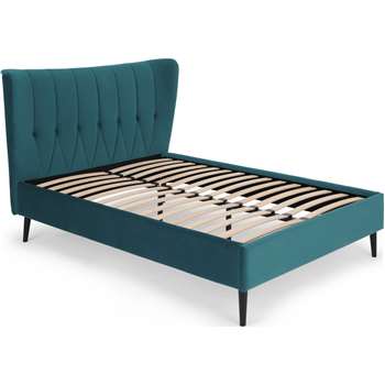 Charley Double Bed, Seafoam Blue Velvet (H125 x W162 x D227cm)