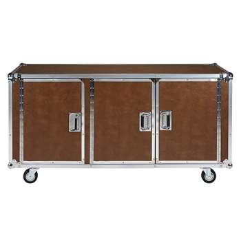 CINEMA Camel coated textile and metal 3-door sideboard on casters (78 x 157cm)