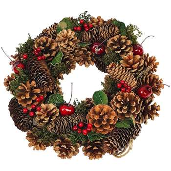 Clare Florist Classic Christmas Wreath with Pine Cones - Natural (Diameter 30cm)