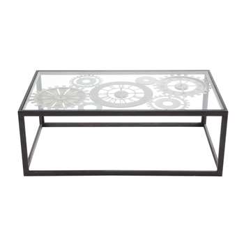 CLOCKS Metal and tempered glass coffee table with 3 clocks (37 x 110cm)