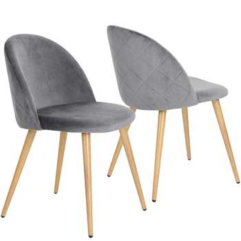 Coavas - Set of 2 Soft Velvet Dining and Kitchen Chairs, Grey (H77.5 x W53 x D49cm)