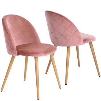 Coavas - Set of 2 Soft Velvet Dining and Kitchen Chairs, Pink (H77.5 x W53 x D49cm)