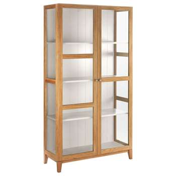 Colton Oak and Linen White Glass Cabinet (H186 x W100 x D40cm)