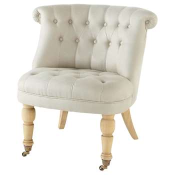CONSTANTIN Cotton button armchair on castors in beige (70 x 71cm)