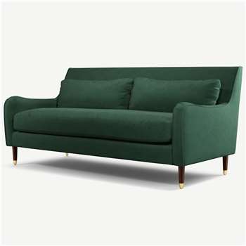 Content by Terence Conran Oksana 3 Seater Sofa, Plush Hunter Green Velvet with Dark Wood Brass Leg (H91 x W195 x D98cm)