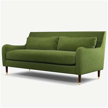 Content by Terence Conran Oksana 3 Seater Sofa, Plush Vine Green Velvet with Dark Wood Brass Leg (H91 x W195 x D98cm)