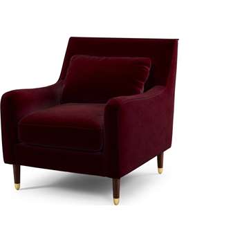 Content by Terence Conran Oksana Armchair, Plush Burgundy Velvet with Dark Wood Brass Leg (H91 x W90 x D98cm)