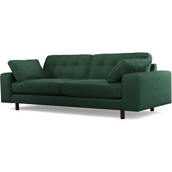 Content by Terence Conran Tobias, 3 Seater Sofa, Plush Hunter Green Velvet, Dark Wood Leg (H78 x W232 x D93cm)