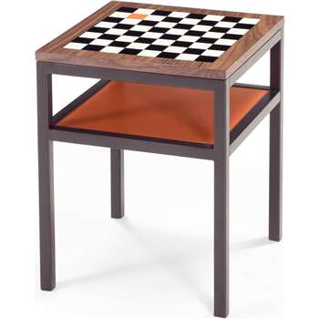 Contrast Chess Side Table, Walnut and Orange (50 x 40cm)
