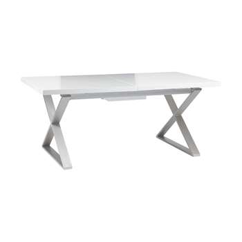 Crossed leg gloss extending dining table white (75 x 180-220cm)