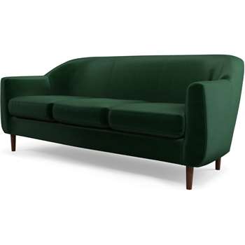 Custom MADE Tubby 3 Seater Sofa, Bottle Green Velvet with Dark Wood Legs (H73 x W170 x D76cm)
