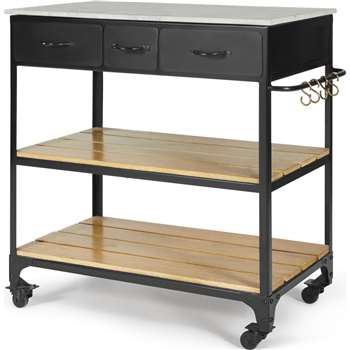 Darby Butchers Block, Marble and Black Metal (H90 x W84 x D48cm)