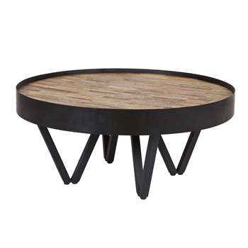 Dax Round Coffee Table with Wooden Inlay (Diameter 74cm)