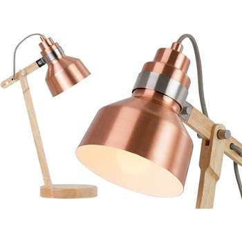 Dean Table Lamp, Wood & Brushed Copper (50 x 18cm)