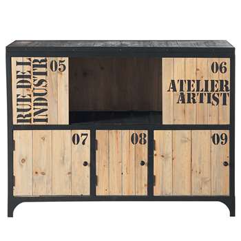 DOCKS Fir and Black Metal Industrial Sideboard (H84 x W110 x D46cm)