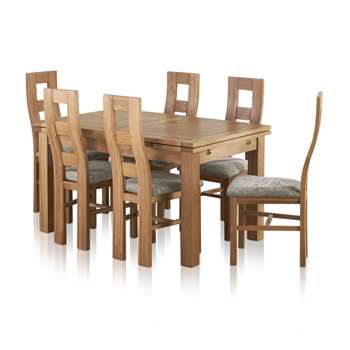Dorset Natural Solid Oak Dining Set - 4ft 7inches Extending Table with 6 (H78 x W140 x D90cm)