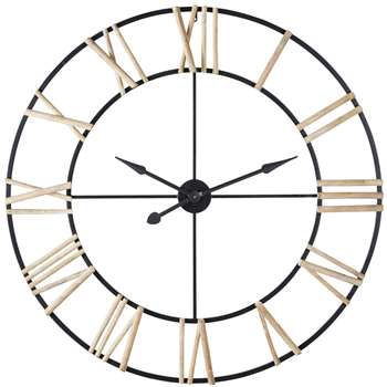 DOUALA - Black Metal Clock with Pine Numerals (Diameter 109cm)