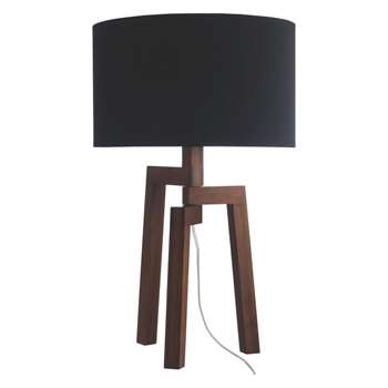 Dylan Walnut stained wood table lamp with black fabric shade (Width 35cm)