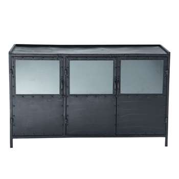 EDISON Metal Industrial Glazed Sideboard in Black (H80 x W130 x D43cm)
