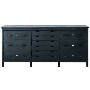 EDISON Metal multi-drawer industrial counter chest in black (90 x 200cm)