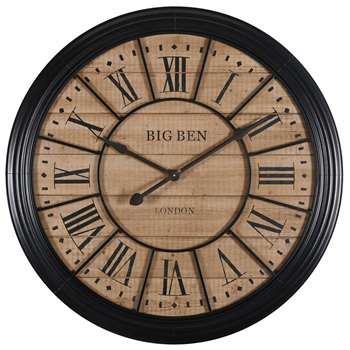 EDVIN - Black Metal and Fir Clock (Diameter 100cm)