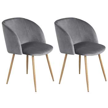 EGGREE - Set of 2 Mid-Century Modern Style Velvet Chairs, Grey (H81.5 x W47 x D52cm)