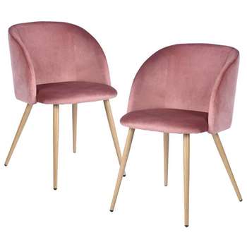 EGGREE - Set of 2 Mid-Century Modern Style Velvet Chairs, Rose Pink (H81.5 x W47 x D52cm)