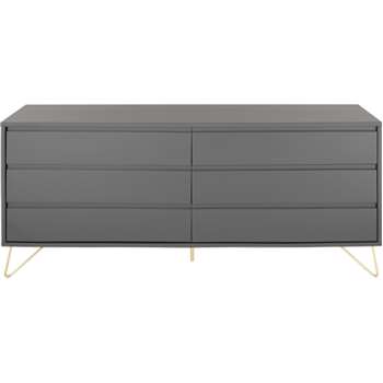 Elona Wide Chest Of Drawers, Charcoal and Brass (80 x 160cm)