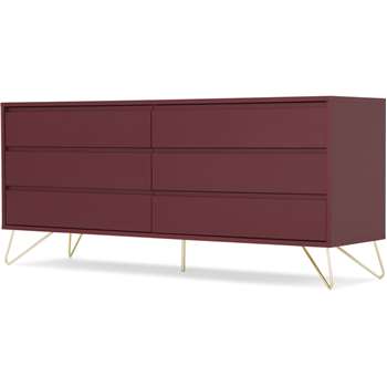 Elona Wide Chest of Drawers, Oxblood Red and Brass (H70 x W160 x D45cm)