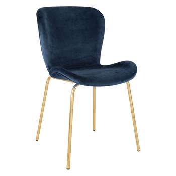 Etta Chair Blue Velvet Upholstered Dining Chair With Brass Legs (H82.5 x W48 x D56cm)
