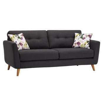 Evie Charcoal Fabric 3 Seater Sofa (H90 x W202 x D88cm)