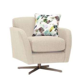 Evie Plain Ivory Fabric Swivel Chair (H80 x W81 x D86cm)