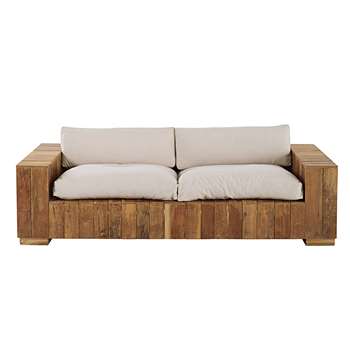 FERIA 2/3-seater garden bench in teak with ecru cushions (81 x 222cm)