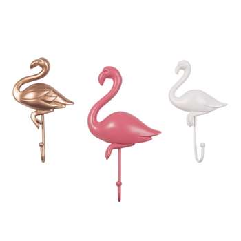 FLAMANTS 3 Pink Flamingo Coat Hooks (H26 x W20 x D5cm)