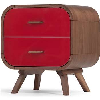Fonteyn Bedside Table, Walnut and Red (55 x 50cm)