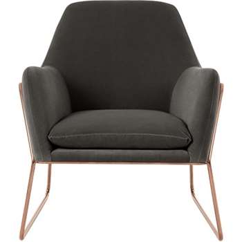 Frame Armchair, Concrete Cotton Velvet with Copper Frame (H84 x W77 x D88cm)