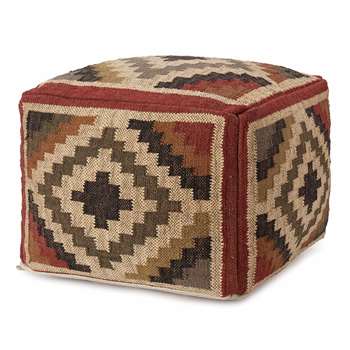 Gandaki Jute Pouffe, Rust Orange, Sand & Olive (H35 x W50 x D50cm)