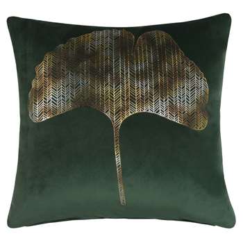 GINGKO Green and Gold Velvet Cushion (45 x 45cm)