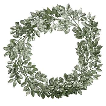 Gisela Graham - Glittered Leaf Wreath - Pale Blue (45 x 45cm)