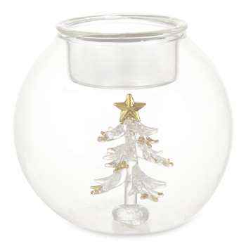 Glass Christmas Tree Tea Light Holder (10cm)