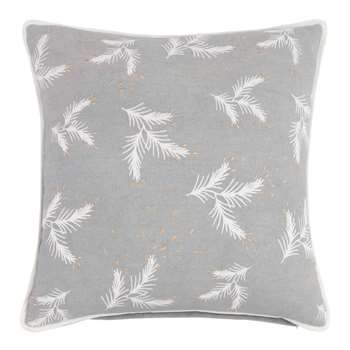 Grey Cotton Cushion Cover with Leaf Print (H40 x W40cm)
