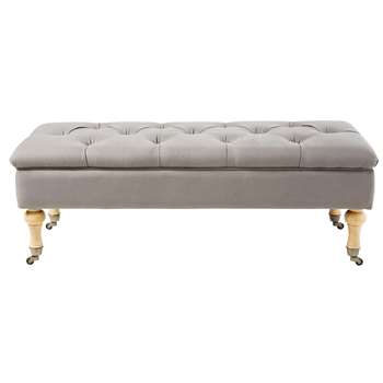 COLETTE Grey Linen Storage Bench on Wheels (H38 x W108 x D42cm)