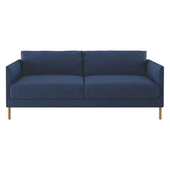 Habitat Hyde Blue Fabric 3 Seater Sofa, Wooden Legs (72 x 190cm)