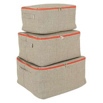 Habitat Jericho Striped Black And Sand Set Of 3 Cotton Storage Trunks (21 x 39cm)