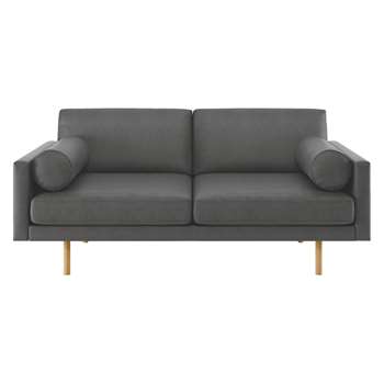 Habitat Spencer Grey Luxury Leather 2 Seater Sofa, Oak Legs (83 x 180cm)